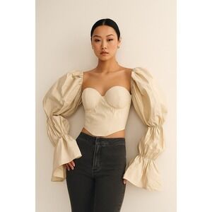 Club L London long-sleeved blouse, ivory, 100% cotton, size 8, zipper at back 22